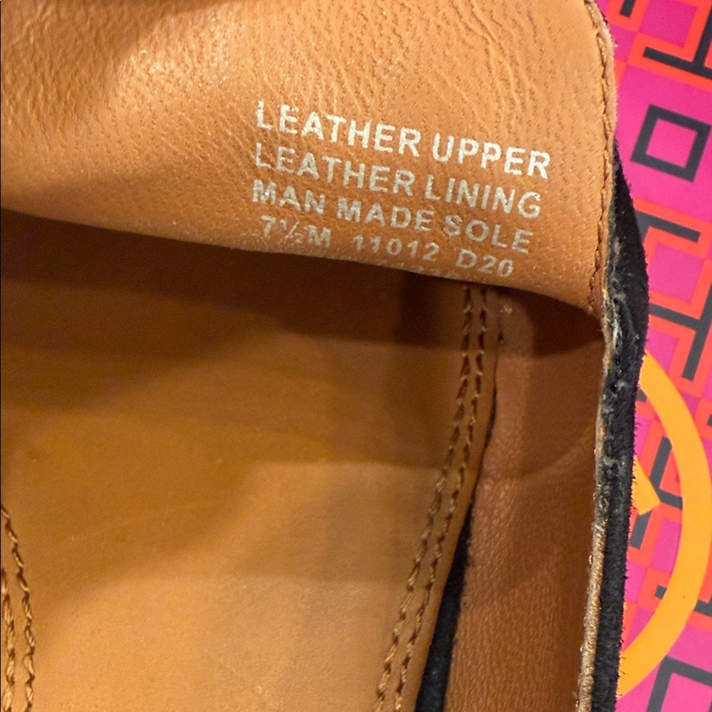 Tory Burch Black Suede Embossed Logo Loafers - Picture 5 of 6